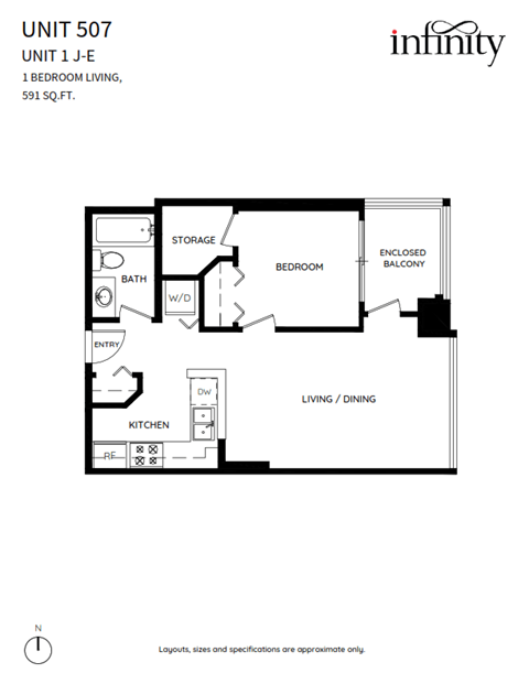 Floor plan for 1 bed, 1 bath